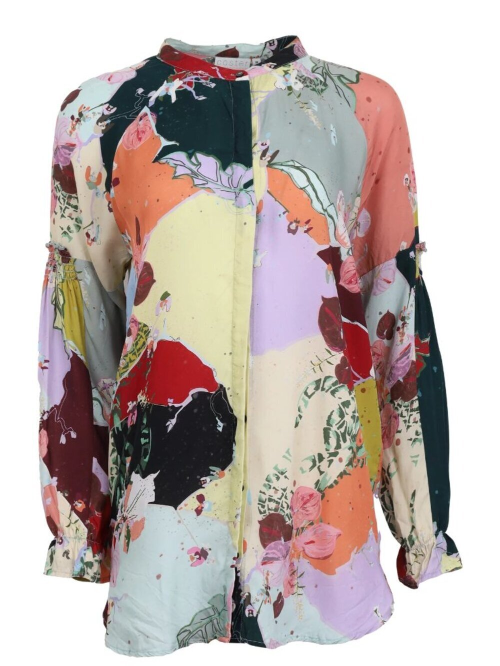 COSTER COPENHAGEN Flamingo Flower Cupro Twill Button Down Tunic Shirt, Size 36/S - Picture 3 of 14